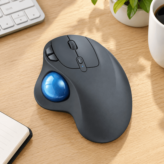 Grey-Blue Wireless Trackball Mouse with Thumb Control and 4 DPI Levels