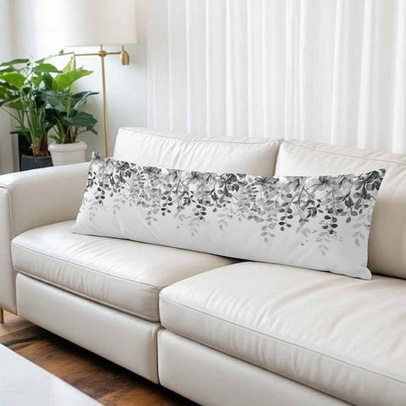 Grey Body Pillow Covers 20"x54", Eucalyptus Leaves Soft Brushed Microfiber Breathable Throw Pillow Covers, Pillowcase with Zipper for Couch Sofa Bedroom Living Room