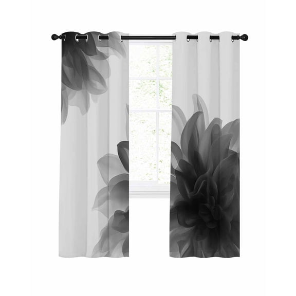 Grey Bohemian Blackout Curtains, Light Blocking Print Window Curtains, Boho Modern Floral Abstract Ombre White Thermal Insulated Window Drapes for Living Room Kitchen Cafe 2 Panels, 84"W x 84"L