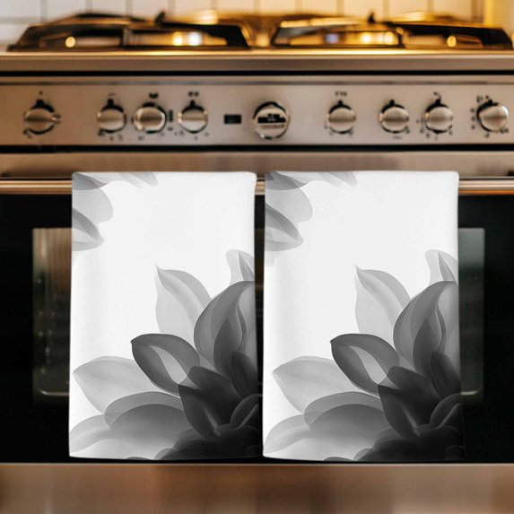 Grey Bohemian Kitchen Towels Set of 2, Boho Modern Floral Abstract Ombre White Absorbent Dish Towels for Kitchen, Microfiber Hand Towel, Quick Drying Tea Towel for Cleaning Decorative Dishcloths