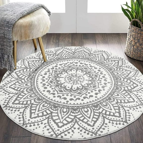 Grey Bohemian Mandala Flower Round Carpets Washable Non Slip Indoor Floormat Living Room Sofa Bedroom Chair Mats Home r Rugs