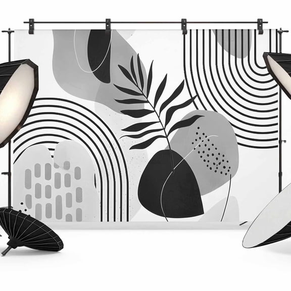 Grey Boho Backdrop for Photography, Medieval Leaves Geometric Lines Abstract Photo Backdrop Portrait Background Party Banner Photo Backgrounds for Studio Booth Props, 7x5ft