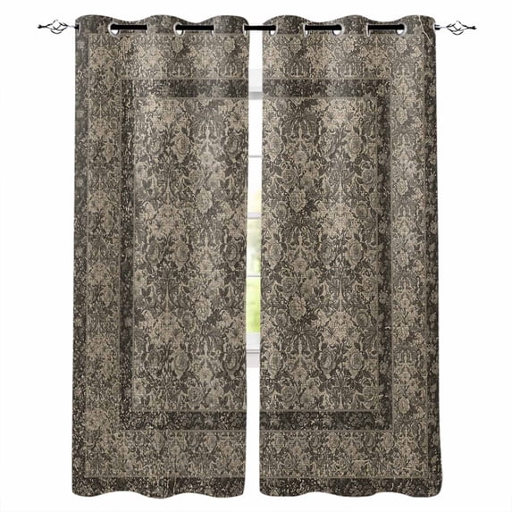 Grey Boho Black Out Curtains 54 Inch Long, Short Curtains for Small Window, Vintage Ethnic Tribe Abstract Art Floral Room Darkening Farmhouse Window Curtains for Kitchen Bedroom 42"x54" 2 Panels