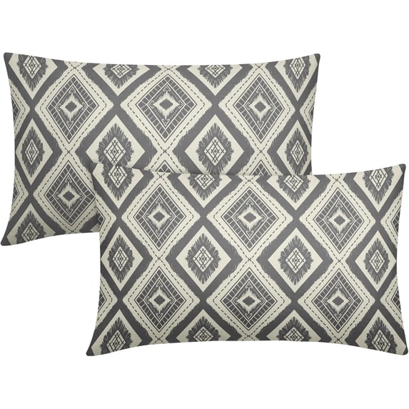 Grey Boho Lumbar Pillow Covers 12x20 Inch Set of 2, Gray Bohemian Geometric Pattern Modern Abstract Decorative Throw Pillow Cases Cushion Covers Summer Decoration Gift Farmhouse Sofa Couch Bed Decor