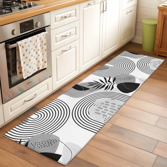 Grey Boho Runner Rugs 2x6 ft Medieval Leaves Geometric Lines Abstract Washable Hallway Rugs Non-Slip Floor Mats Absorbent Carpet Bedside Runners for Bedroom Kitchen Bathroom Laundry Room