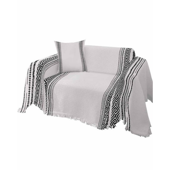 Grey Boho Sofa Couch Covers for Dogs,Washable Sofa Throw Cover Single Slipcovers for Armchair with Tassel,Retro Farmhouse Geometric Minimalist Stripes Couch Protector Towel Blanket Medium 71''x91''