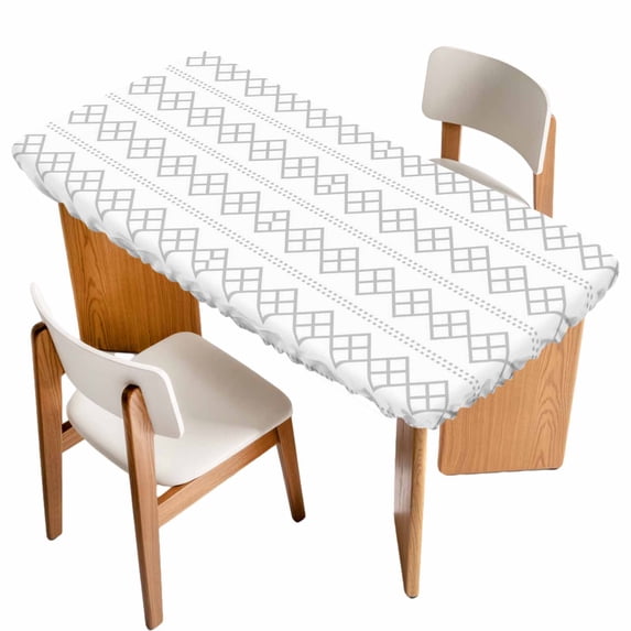 Grey Boho Table Cloths for 3 Foot Rectangle Tables, Vintage Ethnic Tribe Abstract Art Patio Waterproof Elastic Fitted Tablecloths, Washable Rectangular Table Cover for Camping