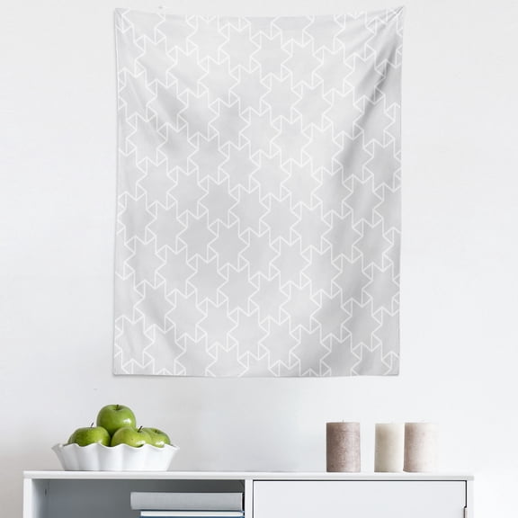 Grey Boho Tapestry, Geometric Style Symmetric Lattice Grid Stars Oriental in Neutral Muted Tones Print, Fabric Wall Hanging Decor for Bedroom Living Room Dorm, 5 Sizes, White, by Ambesonne
