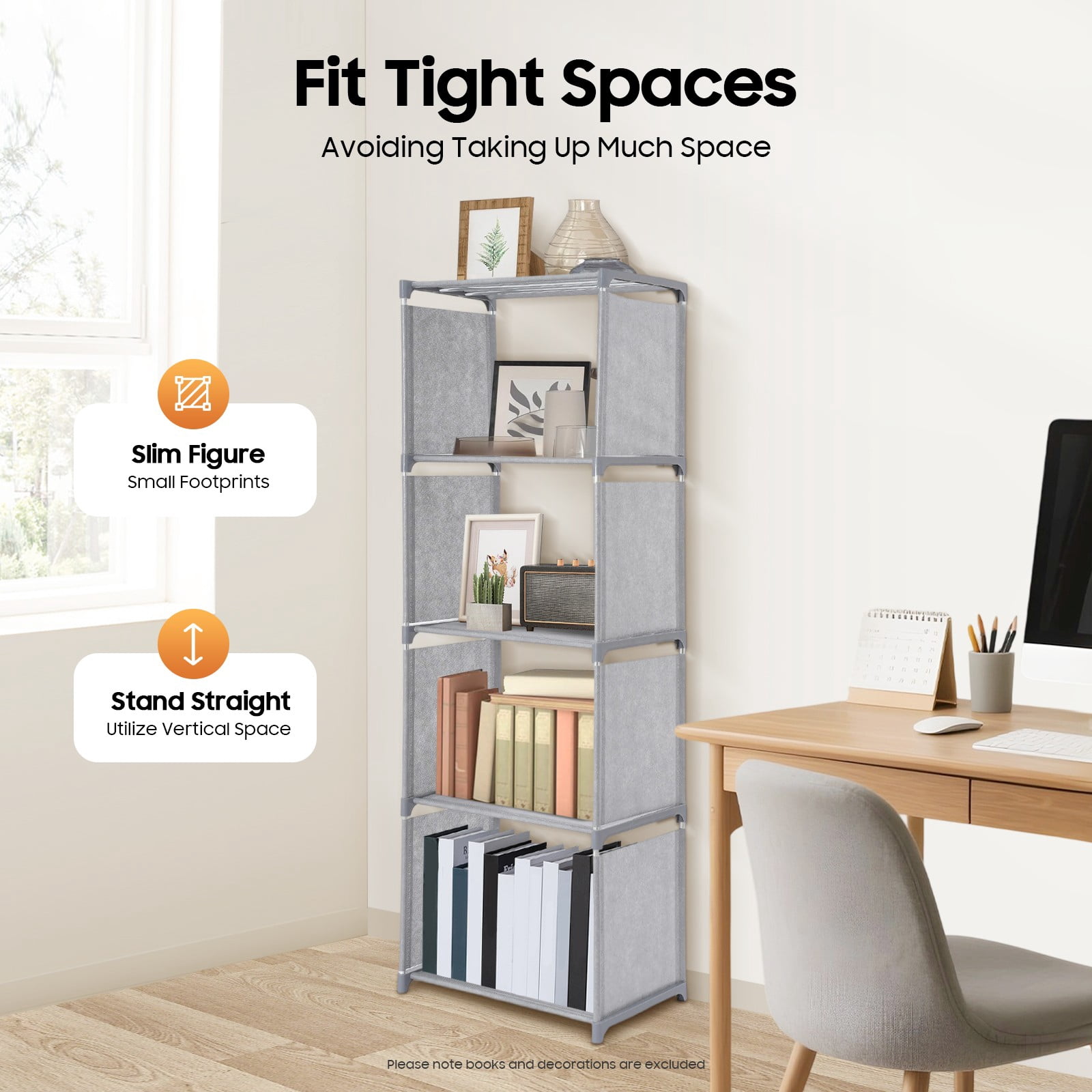 Grey Bookshelf 4 Tier Industrial Rustic Bookcase Shelving Unit Storage ...