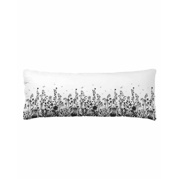 Grey Botanical Body Pillow Cover 20 x 54 Inch Decorative Pillow Cover Dragonfly Flower Leaf Retro Ink Style Lumbar Pillowcase Seasonal Rectangle Cushion Case for Couch Sofa Bed Living Room