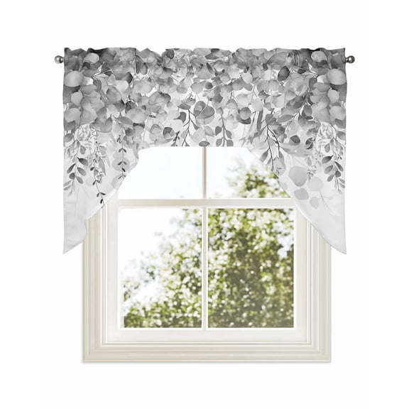 Grey Botanical Kitchen Swag Valance for Window,Rod Pocket Short Kitchen Curtains&nbsp;36 Inch Length,Weeping Eucalyptus Leaves Watercolor Swag Topper Small Window Treatment for Cafe Bathroom Bedroom