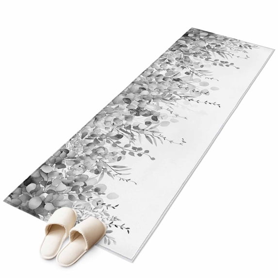 Grey Botanical Large Area Rugs for Bedroom Living Room, Soft Non Slip Carpet Bedside Rug, Weeping Eucalyptus Leaves Watercolor Rectangular Floor Cover Kitchen Accent Rug 2'x6' for Dining Room/Office