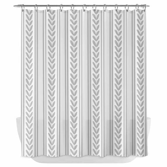 Grey Botanical Shower Curtain - Water Repellent Fabric Shower Curtains Washable, Modern Farmhouse Striped Decorative Polyester Cloth Bathroom Curtains Modern Bath Decor 72"x72"