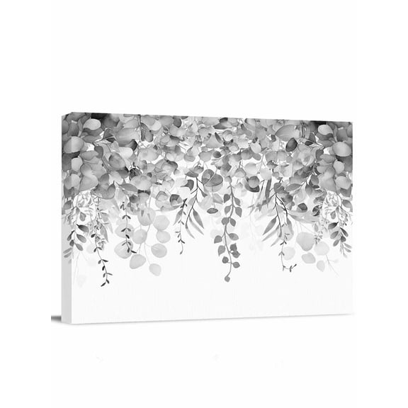 Grey Botanical Wall Art for Living Room,Canvas Picture Wall Decor for Bathroom Bedroom,Weeping Eucalyptus Leaves Watercolor Painting Artwork for Office Kitchen Hallway Dining Room Home Decor 12"x16"