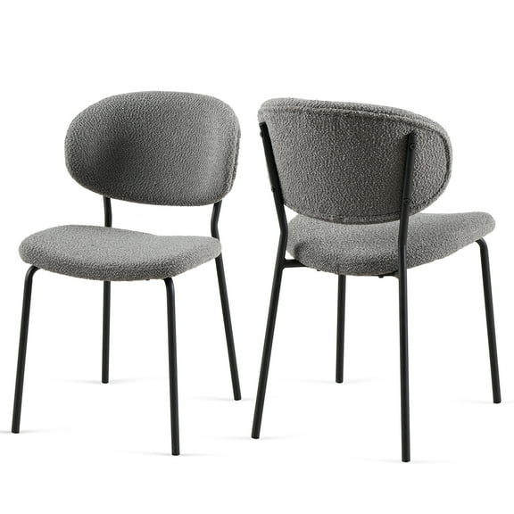 Grey Boucle Fabric Dining Chairs Of 2 - Chic Seating For Room Glossy, Warm With Metal Legs In Fashionable Choice Home Comfortable,