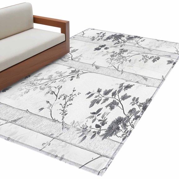 Grey Branches Forest Area Rug 2.7x5ft Vintage Gray Tree Watercolor Botanical Country Non-Slip Washable Square Rugs Soft Felt Indoor Floor Mat for Bedroom Kitchen Living Room Bathroom