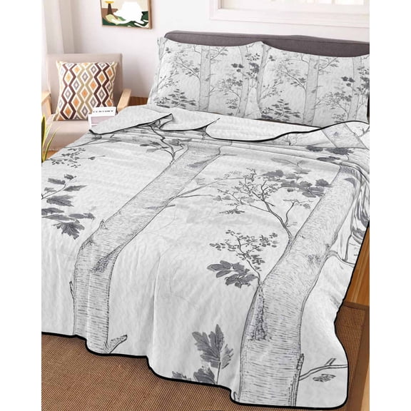 Grey Branches Forest Full Size Down Alternative Comforter, Lightweight Comforter Quilt Bedding Set with Pillow Shams Vintage Watercolor Tree All Seasons Bed Comforter Duvet Insert 78"x90"
