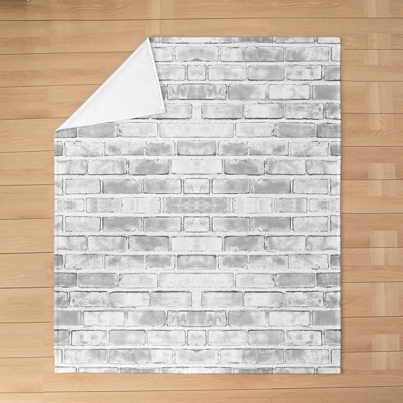 Grey Brick Pattern Fleece Throw Blanket for Bed and Couch