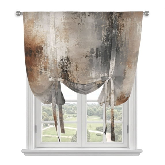 Grey Brown Abstract Art Tie Up Curtains for Windows, Adjustable Balloon Window Shades, Luxury Aesthetics Kitchen Window Treatments Adjustable Roll Up Curtain for Basement/Nursery 52"x45"