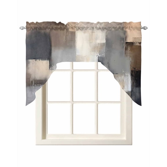 Grey Brown Abstract Kitchen Curtains Swag Valance for Windows/Bathroom/Cafe, Oil Painting Color Blocks Rod Pocket Drape Panel Swag Curtain Valance for Bedroom/Living Room 55''x36''