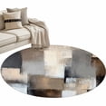 thumbnail image 1 of Grey Brown Abstract Round Area Rug 4 FT, Non Slip Indoor Outdoor Rug, Oil Painting Color Blocks Washable Soft Circular Carpet Non-Shedding Floor Mat for Coffee Table Nursery Foyer Balcony, 1 of 9