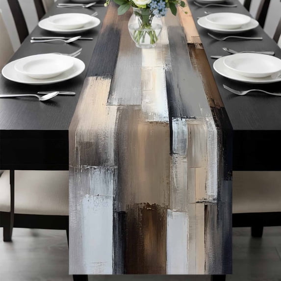 Grey Brown Abstract Table Runner 72 Inches Long, Oil Painting Color Blocks Kitchen Coffee Dining Table Decoration for Home Party Birthday Wedding Home Decor 18x72 Inches