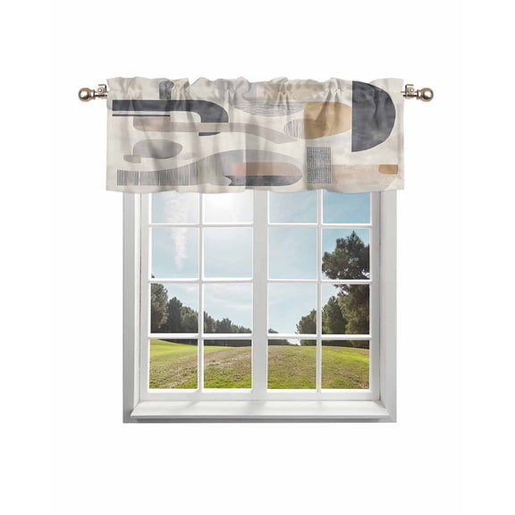 Grey Brown Boho Curtain Valance for Windows/Living Room/Kitchen/Bathroom/Café, Short Rod Pocket Tier Curtain Window Treatment Panel Abstract Vintage Modern Geometric Topper Curtain 42''x12''