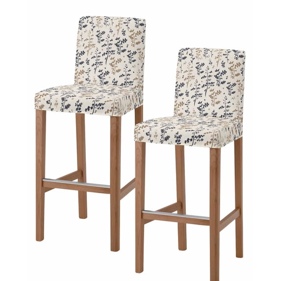 Grey Brown Botanical Bar Stool Covers Set of 2, Rustic Country Spring Floral Summer Leaf Stretch Bar Chair Covers with Backs, Removable Pub Counter Height Chair Cover for Kitchen Dining Room Cafe