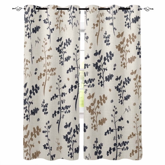 Grey Brown Botanical Blackout Curtains for Bedroom 45 Inch Length 2 Panels Set, Rustic Country Spring Floral Summer Leaf Thermal Energy Saving Window Treatment Curtains Blackout Drapes 52"x45"