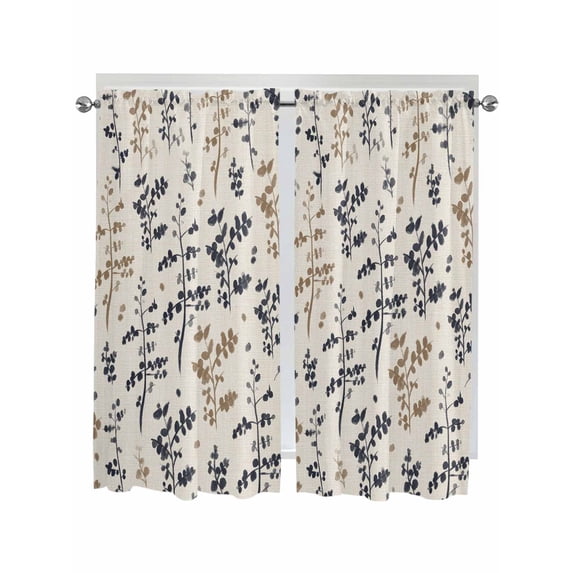 Grey Brown Botanical Living Room Curtains 2 Panel, Rustic Country ...