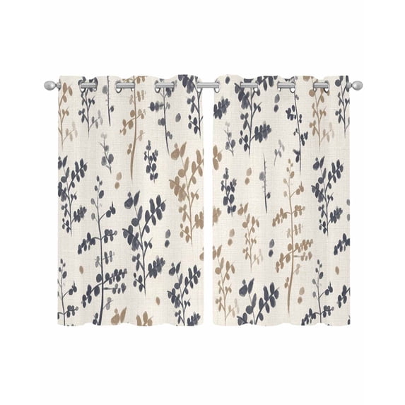 Grey Brown Botanical Sheer Curtains 45 Inch Length 2 Panels Set for Living Room/Bedroom, Rustic Country Spring Floral Summer Leaf Kitchen Curtains Grommet Curtains Window Treatments 42"x45"x2