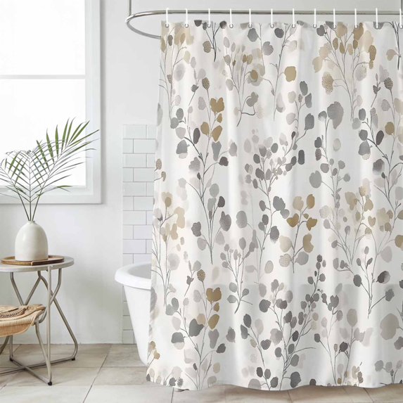 Grey Brown Botanical Waterproof Fabric Shower Curtain,Summer Leaf Watercolor Waterproof Fabric Shower Curtain for Bathroom Curtains Bathtubs Hotel Washable Shower Curtains with 12 Hooks Small 36x78in