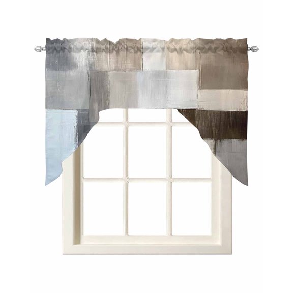 Grey Brown Color Blocks Kitchen Swag Valances for Windows, Abstract Oil Painting Art Swag Valances Curtains for Living Room, Rod Pocket Window Treatments for Bathroom, Bedroom, Cafe, 56"x36"
