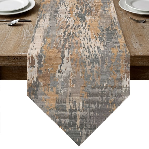 Grey Brown Copper Rust Table Runner Linen Burlap Table Runner 36 Inches Small Vintage Industrial Mottled Abstract Dresser Scarves for Kitchen Island Coffee Dining Room Party Holiday 13"x36"