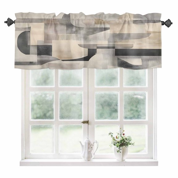 Grey Brown Kitchen Valances for Windows 42x12 Inch Kitchen Curtains Valances Rod Pocket Modern Abstract Geometric Art Bathroom Window Valances for Window Treatment Decor
