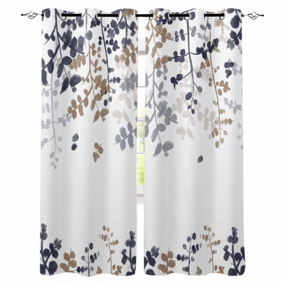 Grey Brown Leaves Black Out Curtains 84 Inch Long for Living Room, Summer Botanical Blackout Curtain Shade Thermal Insulated Window Curtains Grommet Drapes 42"x84" 2 Panels