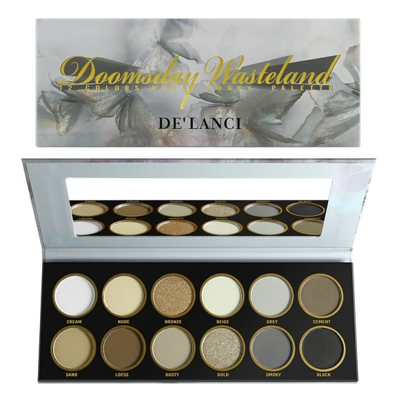 Grey Brown Smoky Eyeshadow Palette, DE'LANCI 12 Color Nude Neutral Eye Makeup Pallet, Highly Pigmented Blendable Matte Shimmer Natural Eye Shadow, Long Lasting Cool Tone Powder , Talc Free