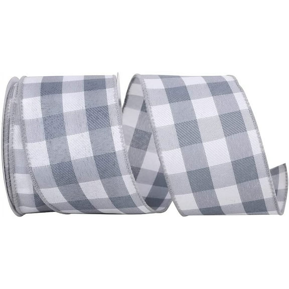 Grey Buffalo Plaid Wired Ribbon - 2 1/2" x 10 Yards, White, Wreath, Thanksgiving, Fall, Christmas Tree Ribbon, Rustic, Farmhouse