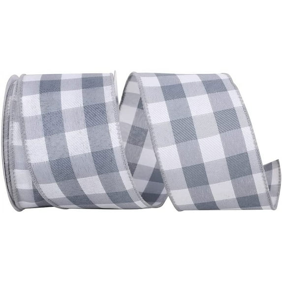 Grey Buffalo Plaid Wired Ribbon - 2 1/2" x 10 Yards, White, Wreath, Thanksgiving, Fall, Christmas Tree Ribbon, Rustic, Farmhouse
