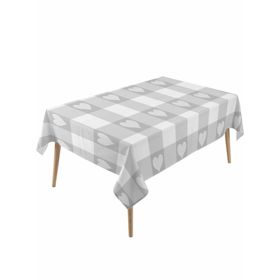 Grey Buffalo Striped Table Cloth, Love Heart Checkered Waterproof Tablecloth for Rectangle Tables, Reusable Washable Fabric Table Cover for Restaurant Kitchen Dining Tables 60"x120"