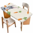 thumbnail image 1 of Grey Bunny Easter Table Cloths for 3 Foot Rectangle Tables, Rabbits Spring Botanical Carrots Patio Waterproof Elastic Fitted Tablecloths, Washable Rectangular Table Cover for Camping, 1 of 8