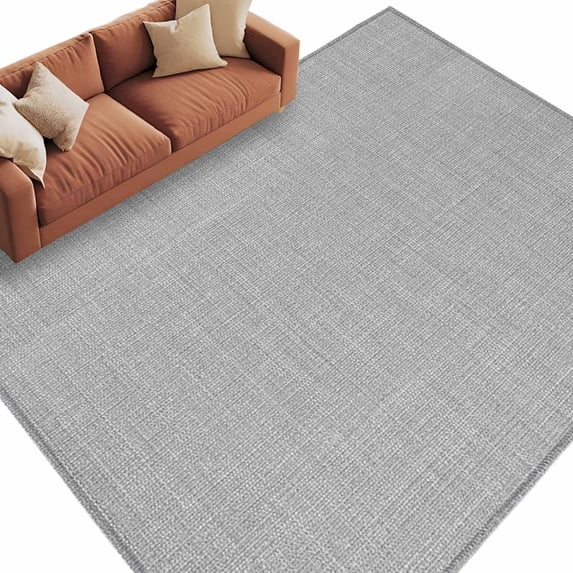 Grey Burlap Texture Large Area Rugs for Bedroom Living Room, Soft Non Slip Carpet Bedside Rug, Farmhouse Vintage Gray Rectangular Floor Cover Kitchen Accent Rug 8'x10' for Dining Room/Office