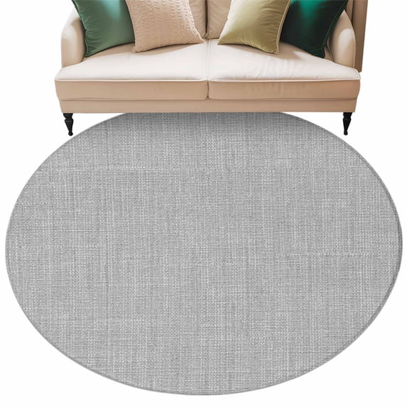 Grey Burlap Texture Large Area Rugs for Bedroom Living Room, Soft Non Slip Carpet Bedside Rug, Farmhouse Vintage Gray Round Floor Cover Kitchen Accent Rug 6' for Dining Room/Office