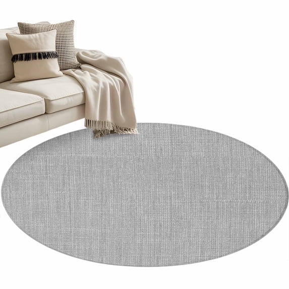 Grey Burlap Texture Large Area Rugs for Bedroom Living Room, Soft Non Slip Carpet Bedside Rug, Farmhouse Vintage Gray Round Floor Cover Kitchen Accent Rug 3.3' for Dining Room/Office