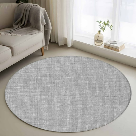 Grey Burlap Texture Round Area Rug 3.3 FT, Non Slip Small Entryway Kitchen Mat, Farmhouse Vintage Gray Washable Soft Circular Rug Non-Shedding Door Mat for Bathroom Playroom Kids Room