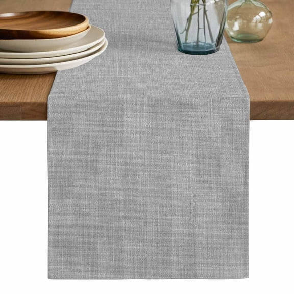 Grey Burlap Texture Table Runner, Farmhouse Vintage Gray Washable Cotton Linen Table Runners 48 Inches Long, Dresser Scarf Runner for Nightstand/Coffee/End Tables 13''x48''