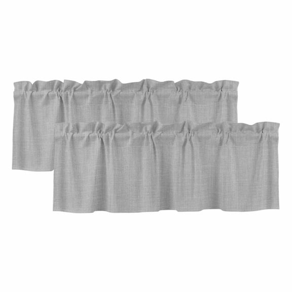 Grey Burlap Texture Valances for Windows, Decorative Rod Pocket Window Valance Curtains, Farmhouse Vintage Gray Short Curtain Drapes for Kitchen/Bathroom/Living Room, 2 Panels, 42" W x 12" L