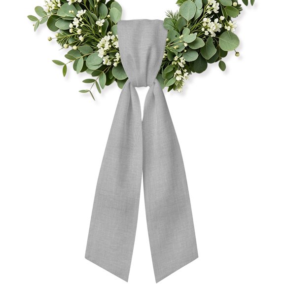 Grey Burlap Texture Wreath Sash for Front Door, Farmhouse Vintage Gray Wreath Bow Holiday Garland Ribbon Wreath Accessories for Home Yard Porch Doorway Fall Christmas Decorations Gifts
