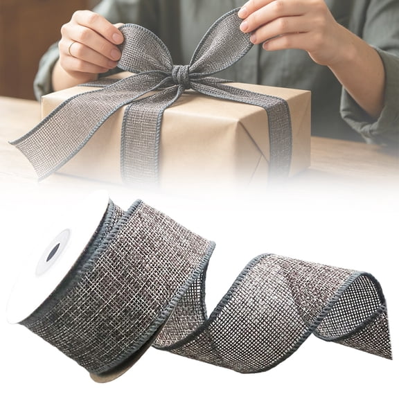 Grey Burlap Wired Ribbon for Gift Wrapping,Rustic Ribbon with Wire Edge for Big Bow,Wreath,Xmas Tree Decoration,Flower Bouquet Wedding Birthday Christmas Decor