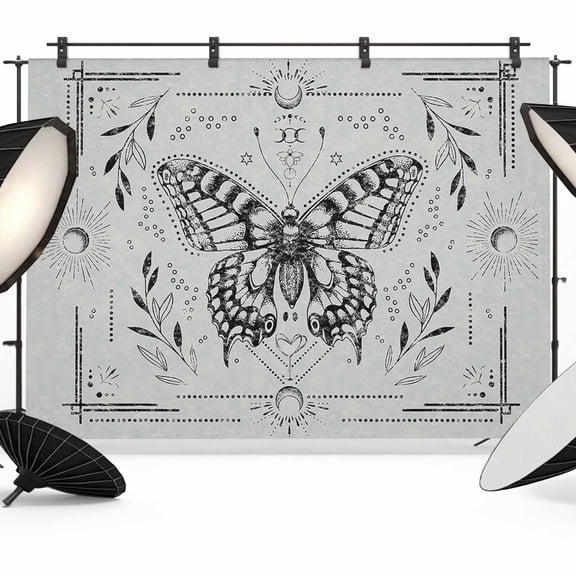 Grey Butterfly Backdrop for Photoshoot,Photography Photo Studio Background Wall Backdrop,Vintage Boho Spring Floral Botancial Back Drop Banner Panel for Portraits Wedding Party Live Streaming 7x5Ft